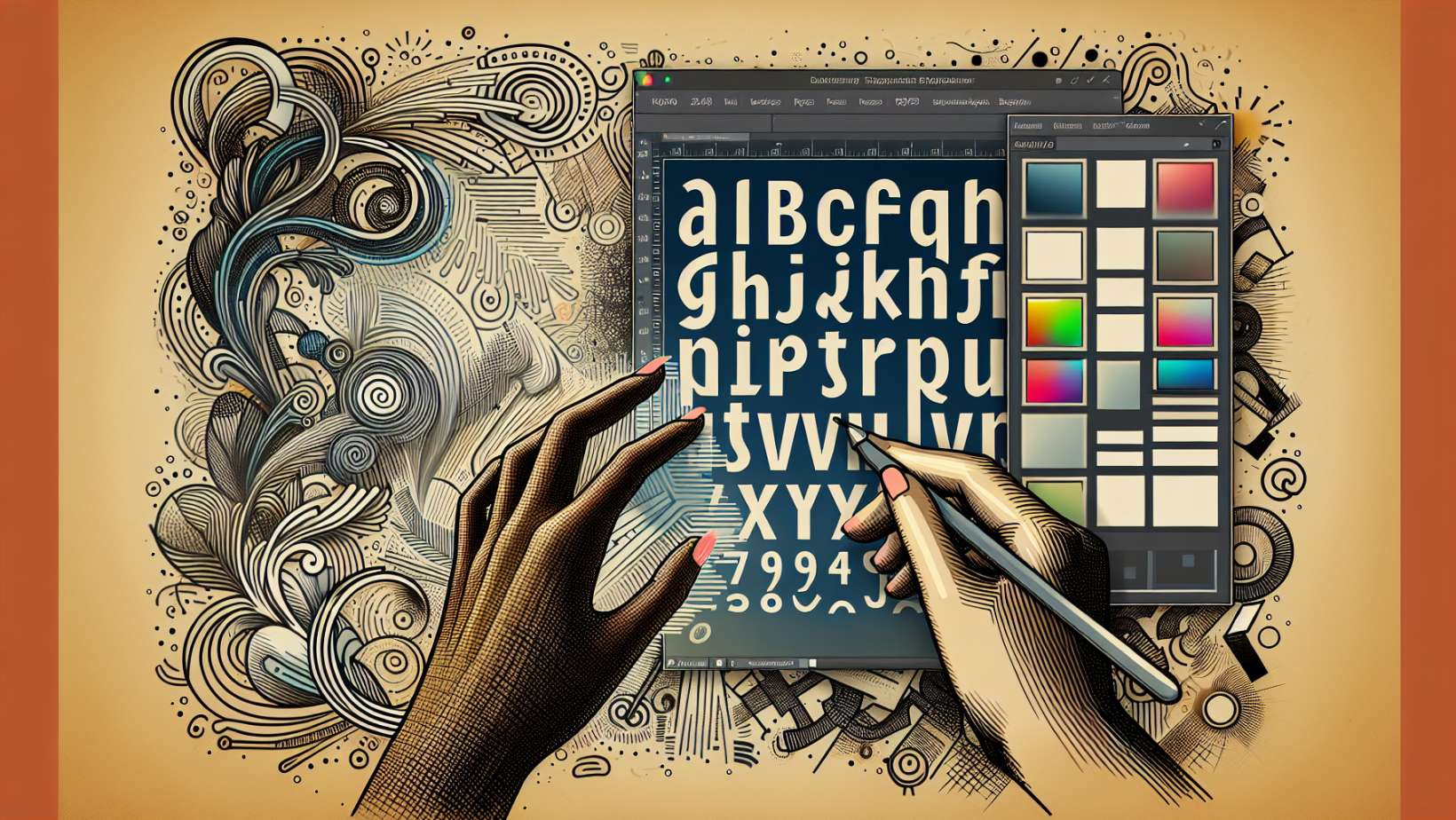 Illustration of typography design and customization in Adobe Illustrator