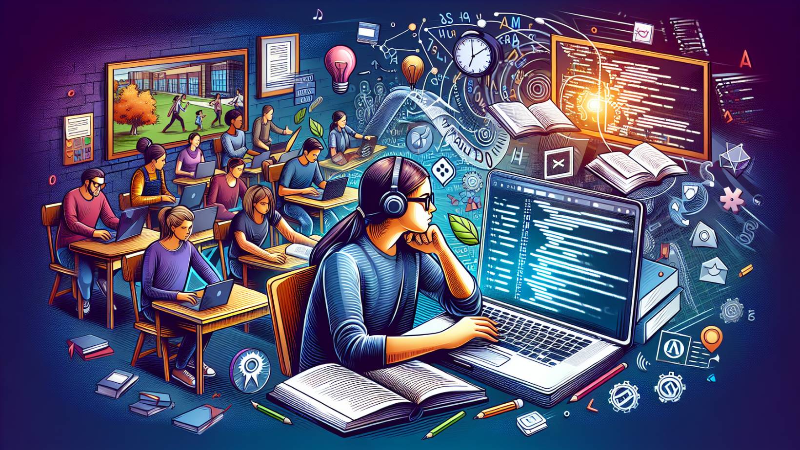 Illustration of a person gaining education and training to become a WordPress developer